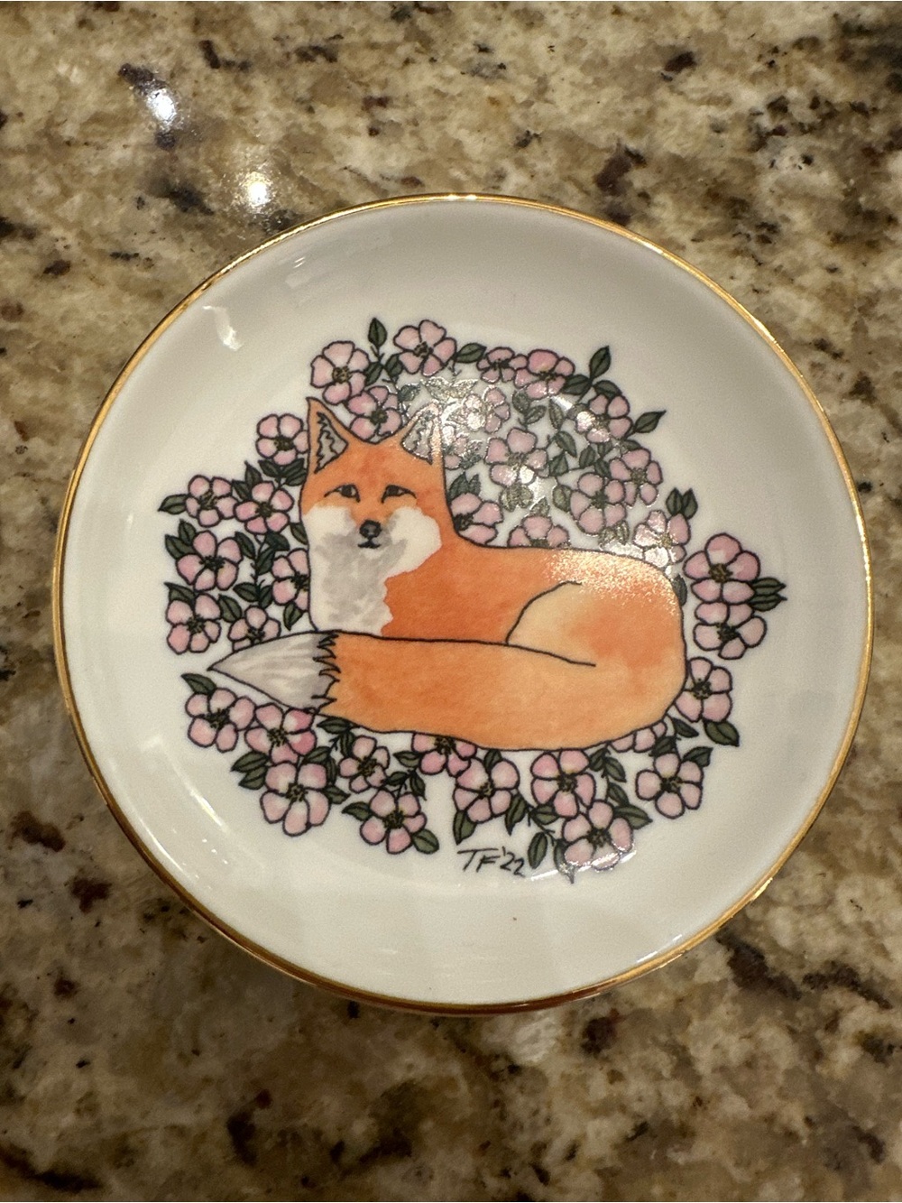 Toute-Petite Sweet Briar Vixen Fox Porcelain Trinket Ring Dish Gold Rim
